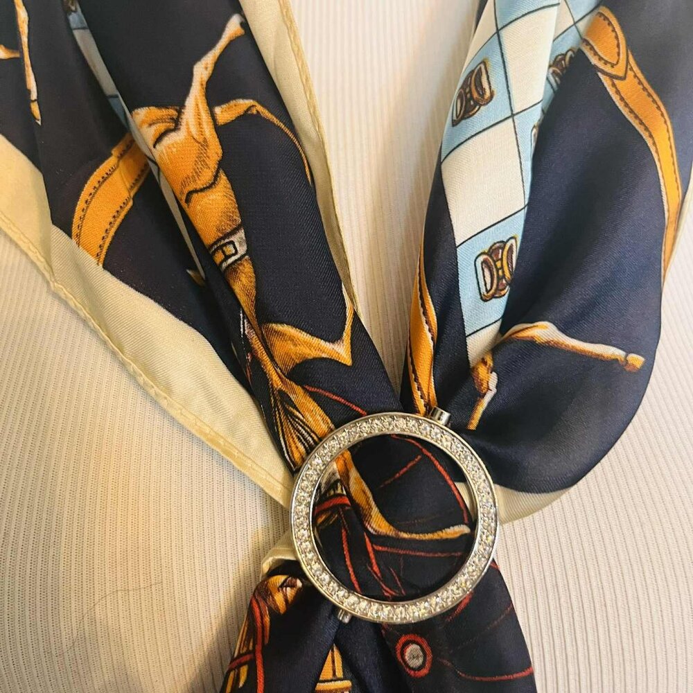 NWT Faux Silk Scarf — Equestrian Horse & Harness Print (New, Made in China)